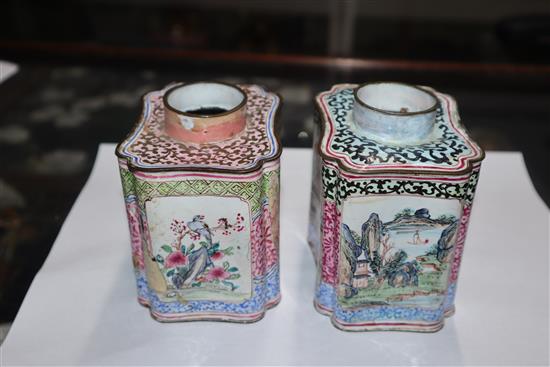 Two 18th century Canton enamel tea caddies height 10cm